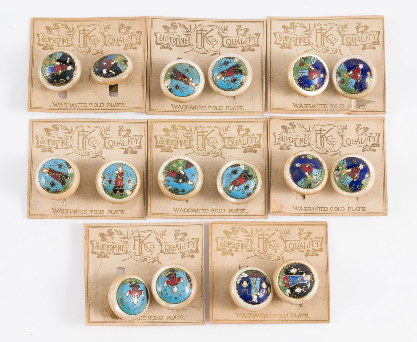 8 Pr. 19th-20th C. Mother of Pearl & Cloisonne Cufflinks (1 of 5)