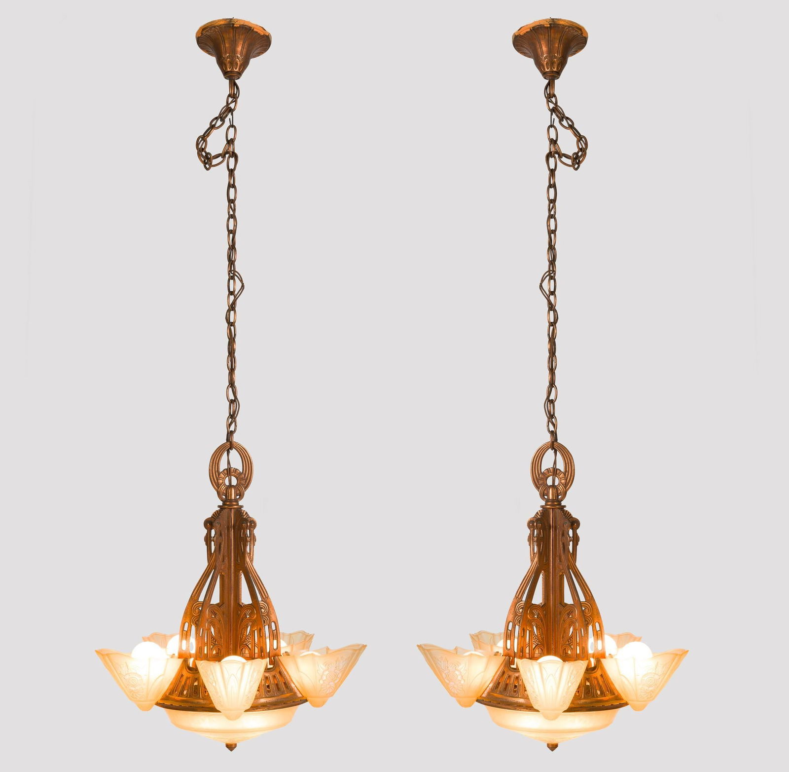 Pair of Art Deco Gold Painted Metal Chandeliers (1 of 7)