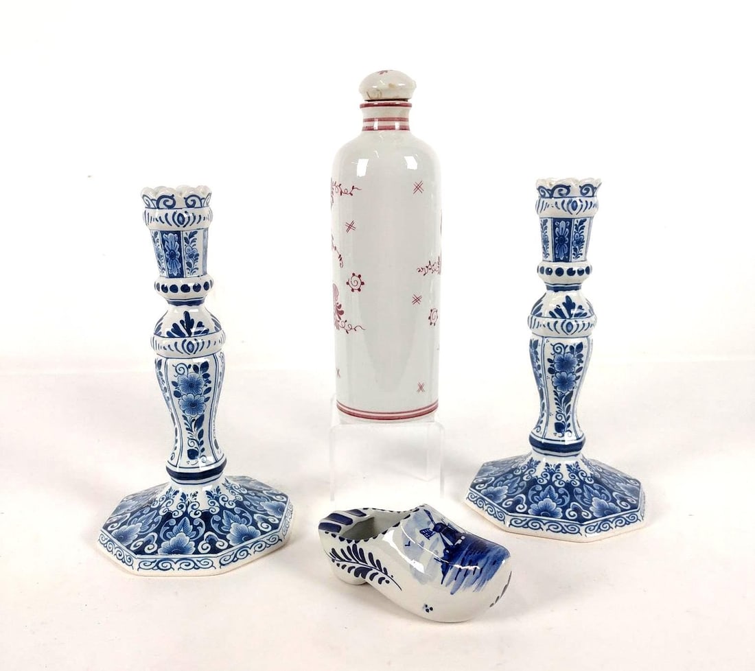 4 Pcs Delft Ceramics incl Candle Holders (1 of 8)