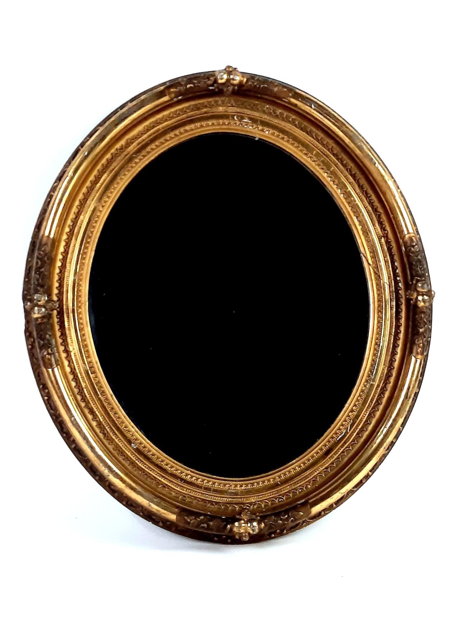 Antique Mirror with Acorn Decorations: Overall with frame 22-1/2" high x 19" wide. Some frame losses. LR