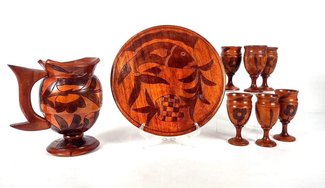 8 Pc Wood Drink Set with Tray (1 of 5)