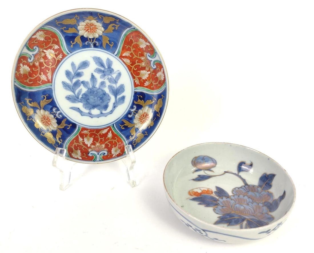 2 Asian Ceramics Incl Imari Charger: Bowl 5-1/2" diameter X 1-3/4" high. Imari Plate 7" diameter. MG