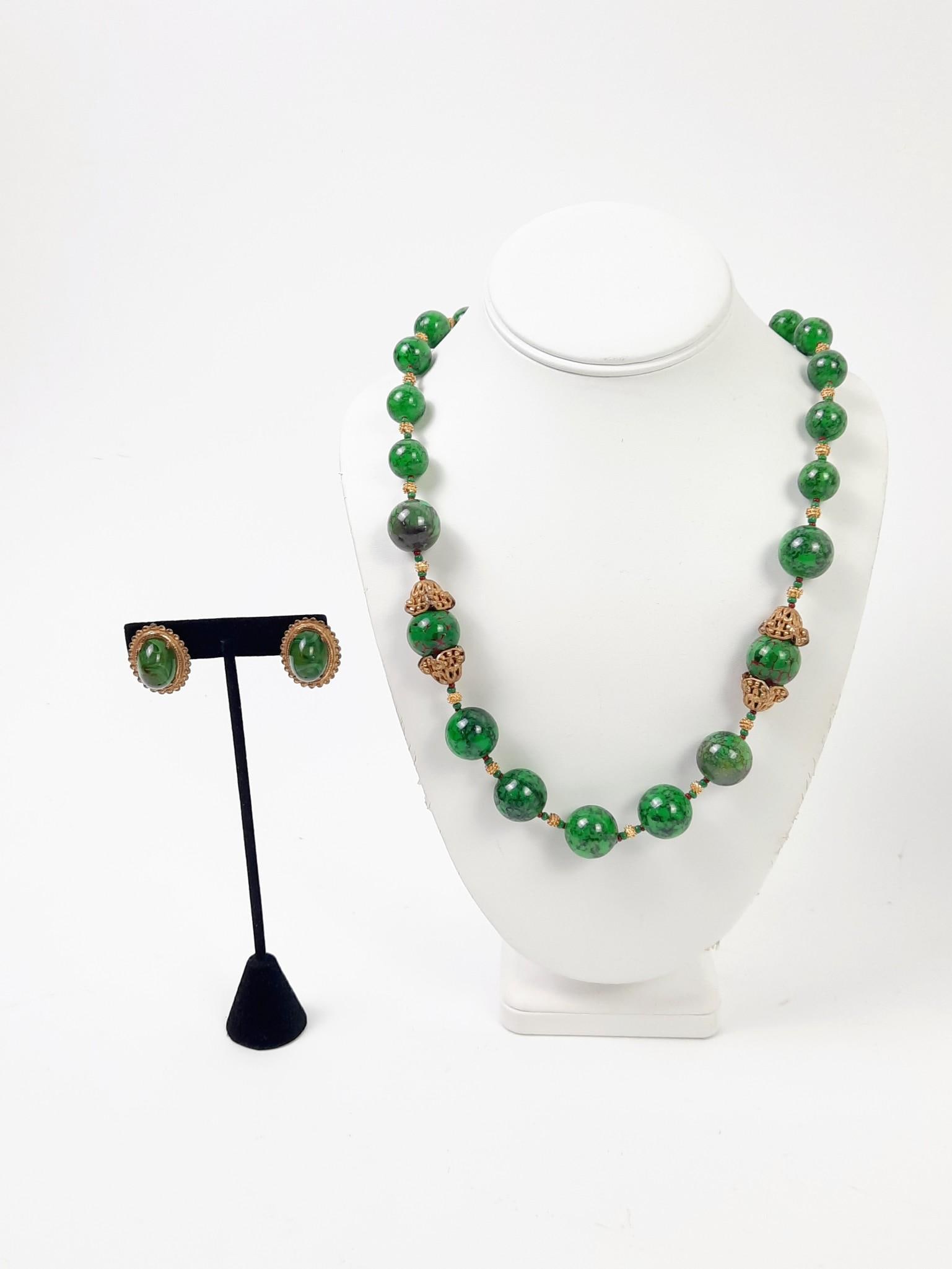 Miriam Haskell Necklace and Pr Clip On Earrings: Necklace 30-1/2" long. LR