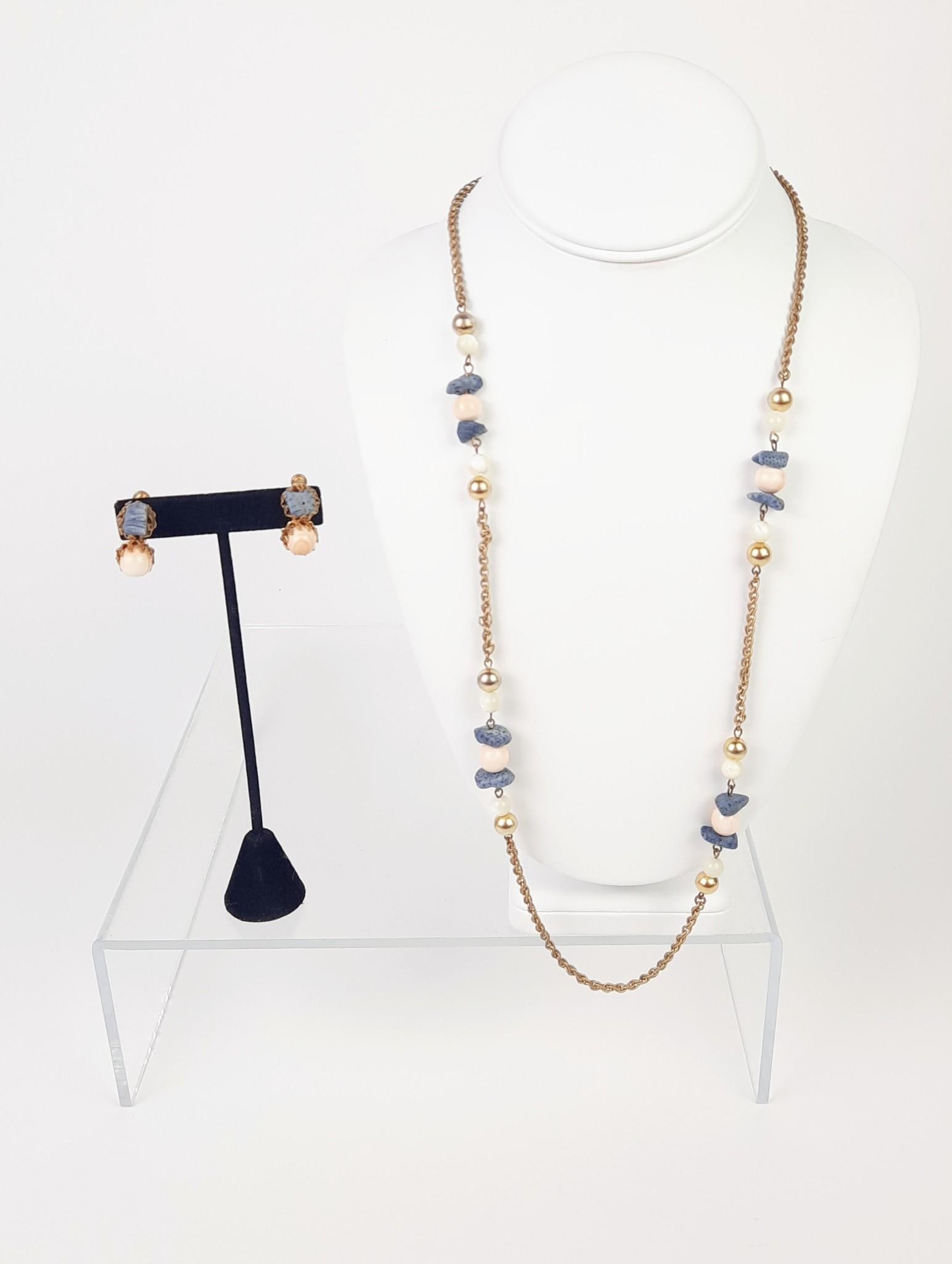 Miriam Haskell Necklace and Pr Clip On Earrings: Necklace 30" long. LR