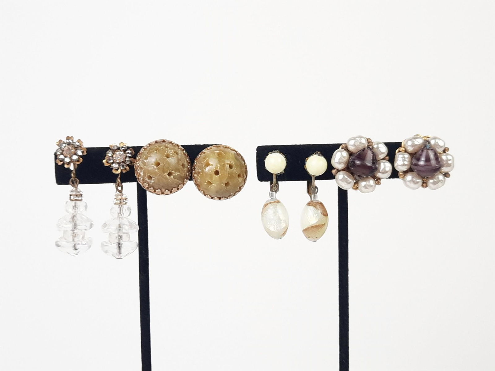 4 Prs Miriam Haskell Clip On Earrings: All clip on earrings. 1" to 1-3/4" long. LR