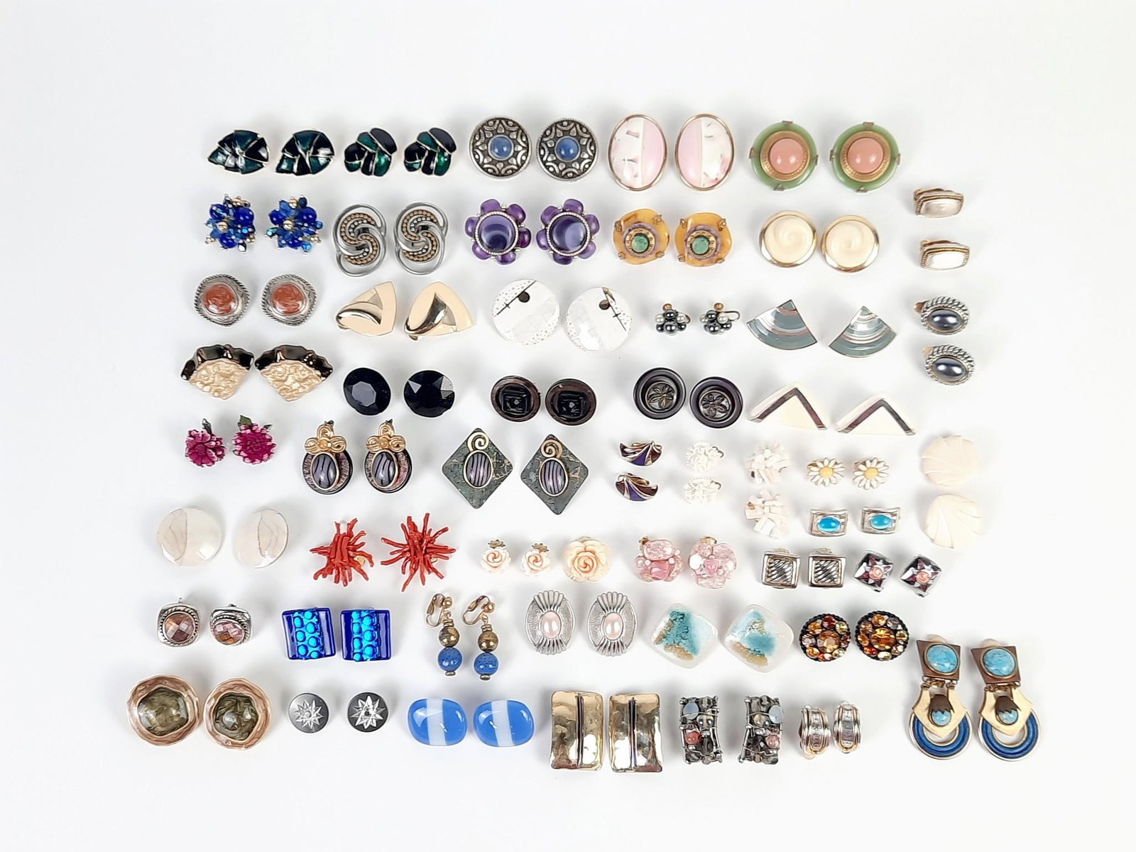 50 Prs Clip On Earrings: Includes hardstone, beaded, daisies, and more. LR