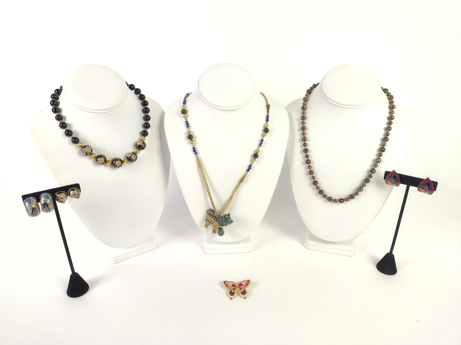 10 Pcs Cloisonne and Enameled Jewelry incl Foo Lion Pendant (1 of 8)