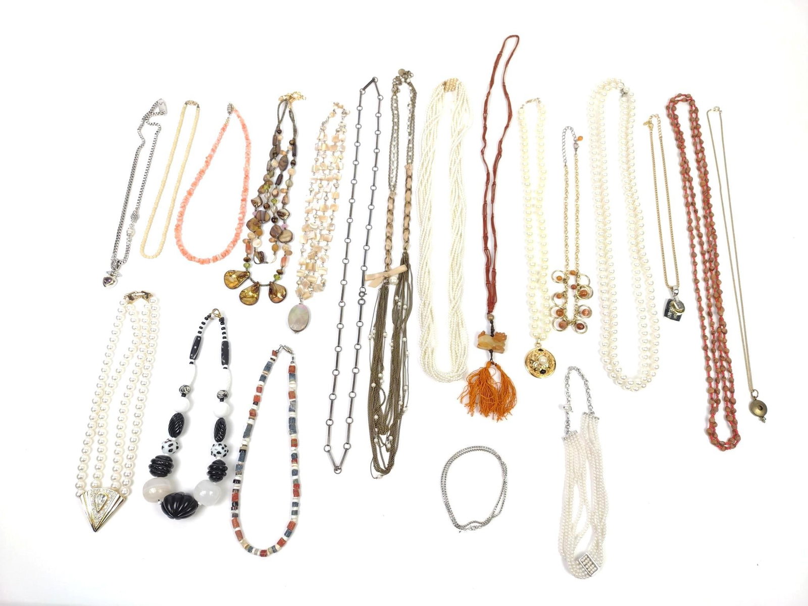 20 Fashion Necklaces incl Signed: Includes Monet, Teresa Goodall, faux pearl and more. LR