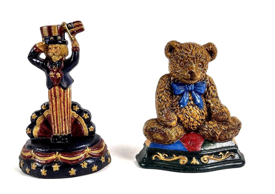 2 Cast Iron Door Stops incl Uncle Sam and Wright Studios Bear (1 of 6)