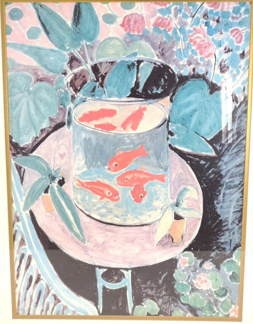 Henri Matisee "Red Fish" Print: Sight: 23-1/2" high x 17" wide. Overall with frame 30-3/4" high x 24-1/2" wide. LR / BA