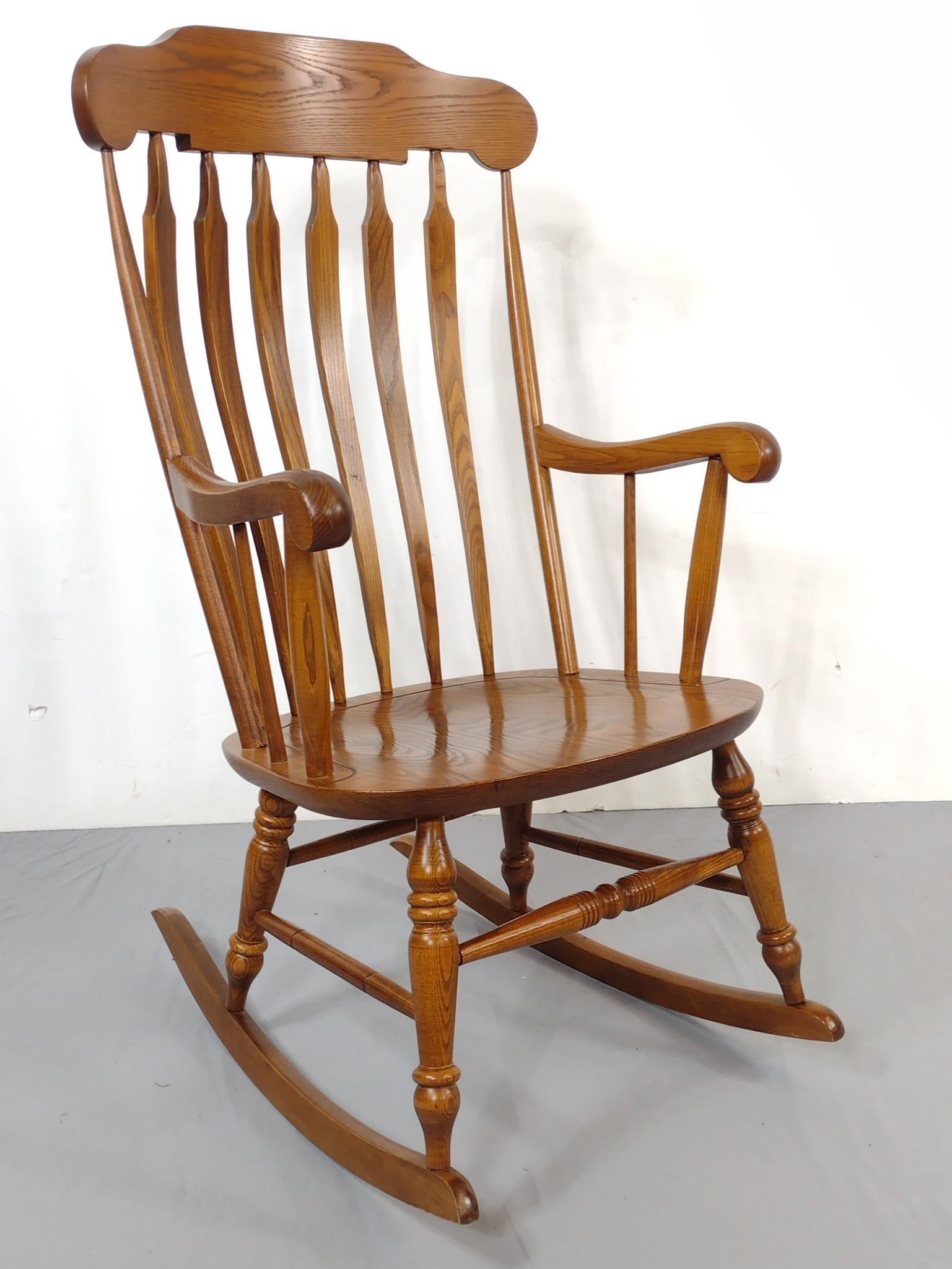 Nichols & Stone Rocker: 23-1/2" wide X 29" deep X 43" high. Has a few light scratches. MG.