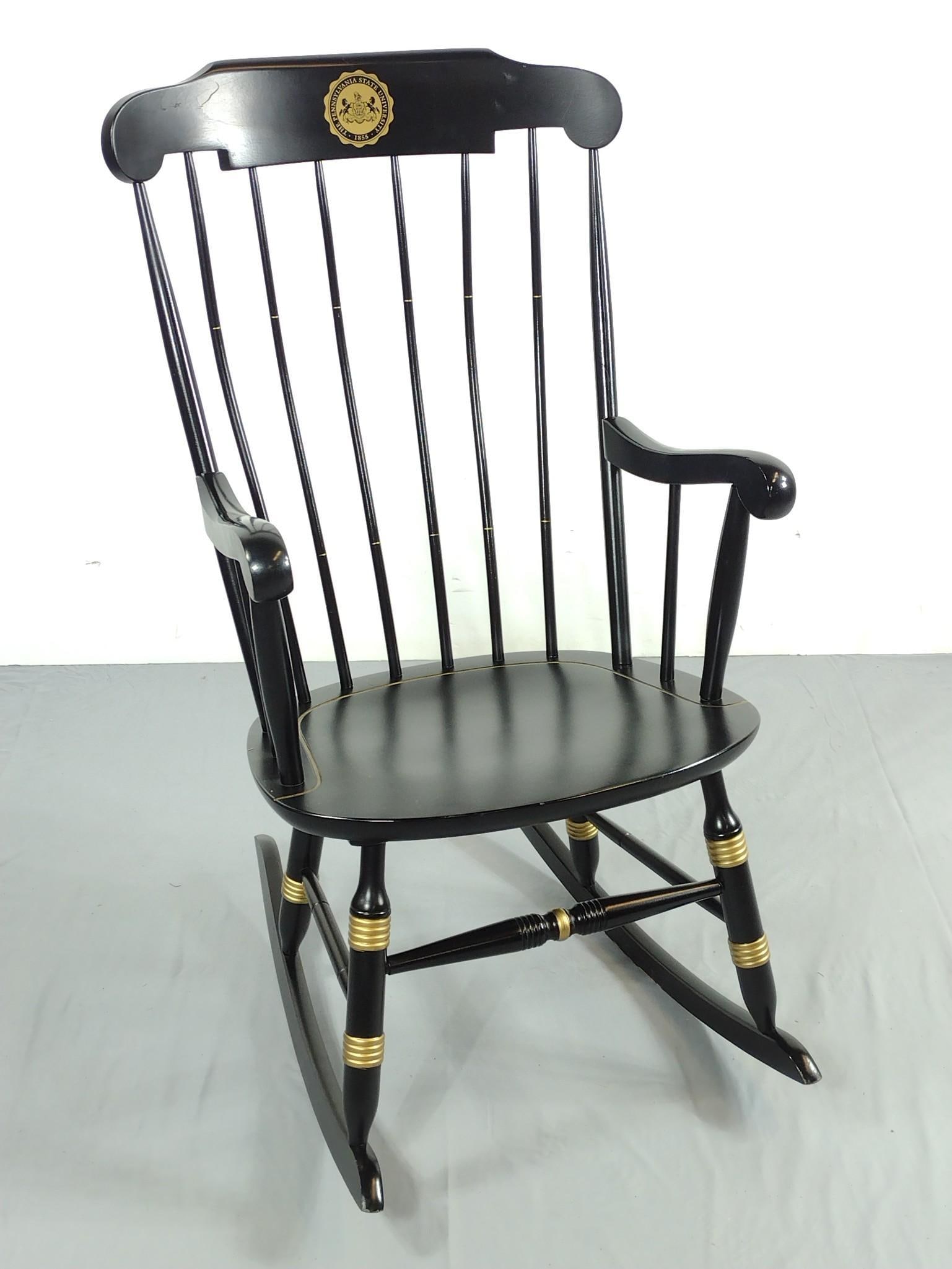 Nichols & Stone Penn State Rocker: 24" wide X 29" deep X 43" high. MG.