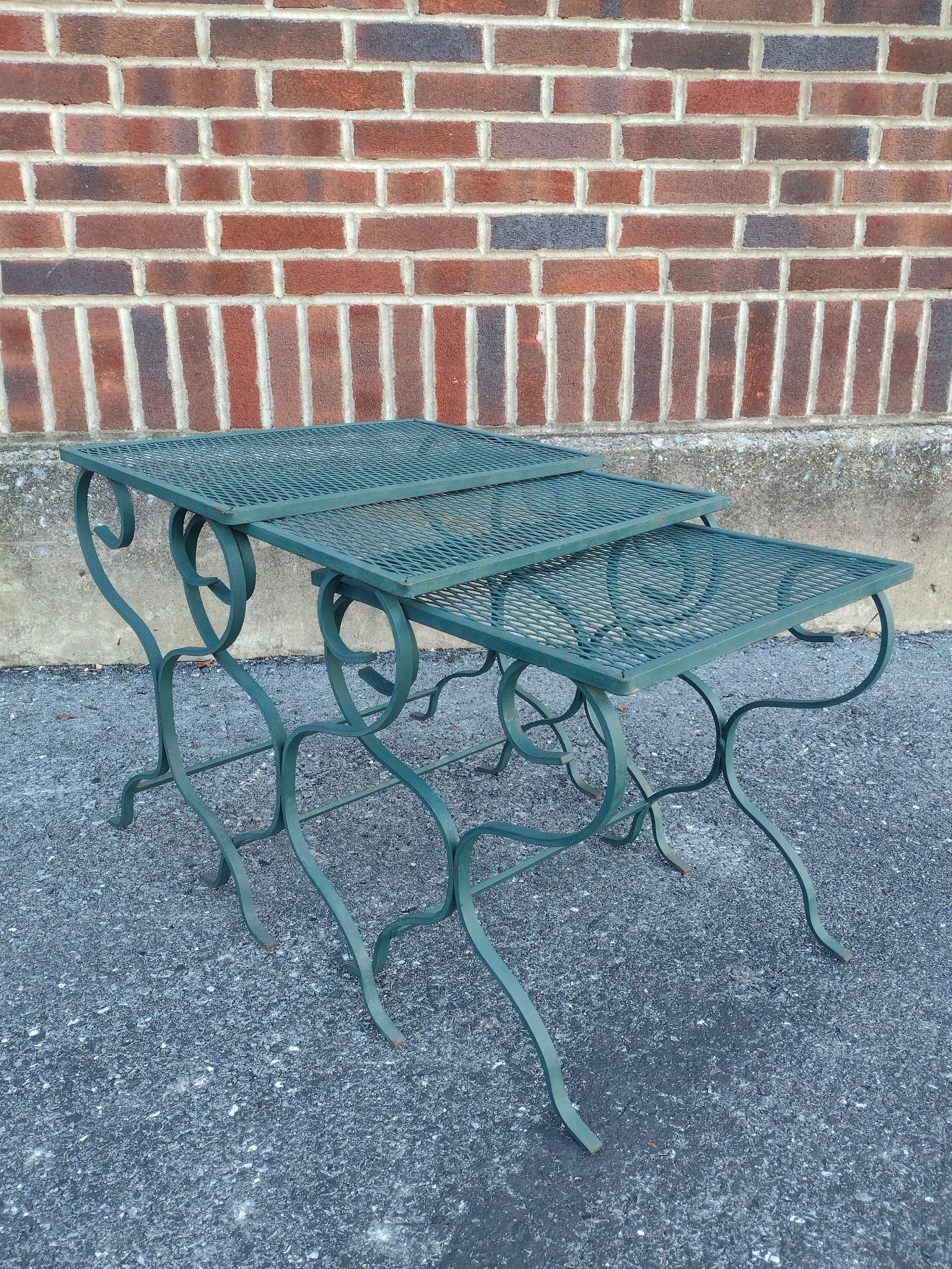 Metal Nesting Tables: Large 20-1/2" wide X 14-1/2" deep X 19" high. Small 16-1/2" wide X 15" deep X 17" high. MG.