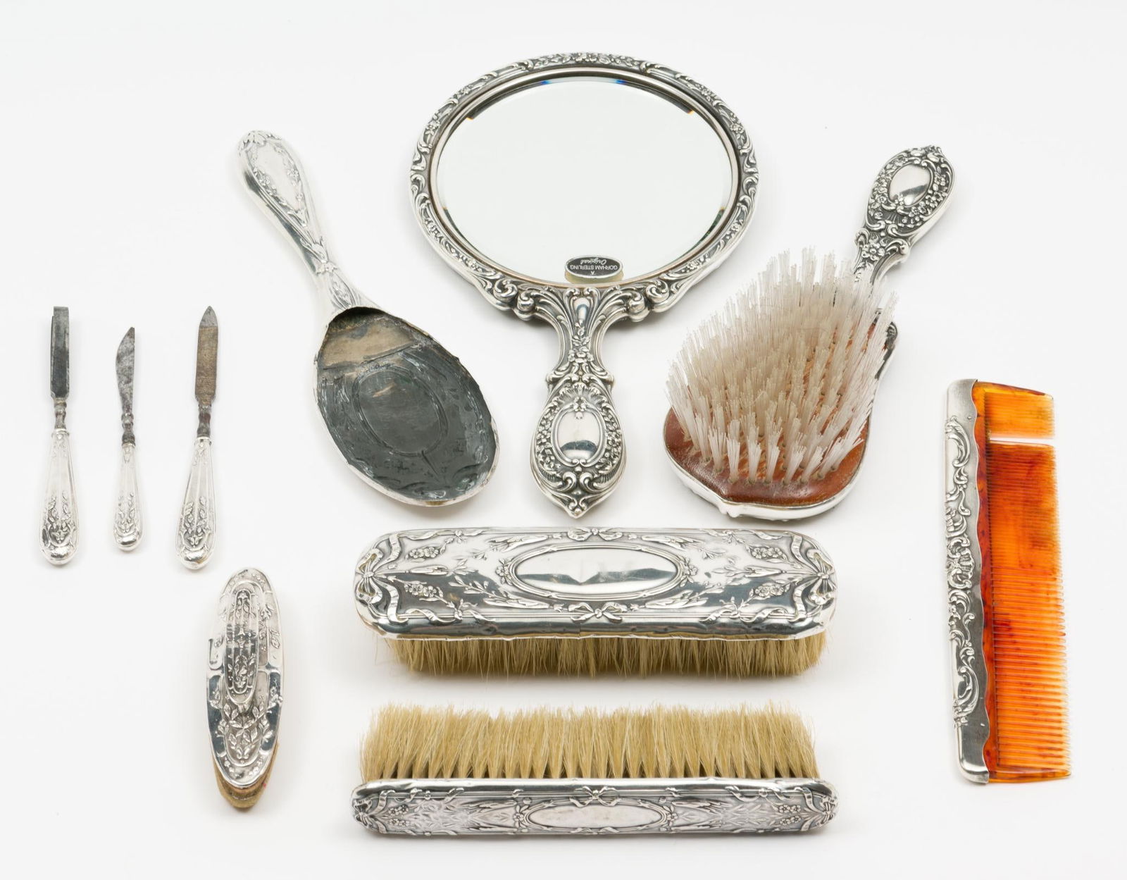 Assorted Vintage Pieces Incl. Brushes, Mirror, Sterling (1 of 8)