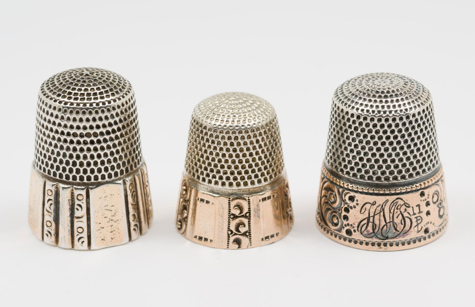 3 Antique Sterling & Gold Band Thimbles Incl. Stern Bros (1 of 4)