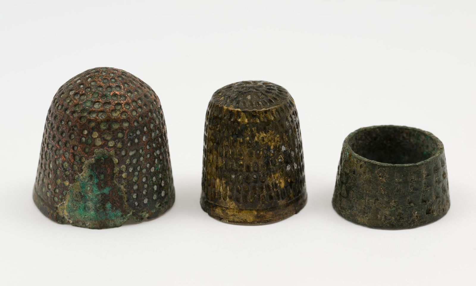 2 16th Century Medieval Hammered Brass Thimbles & Thimble Ring (1 of 6)