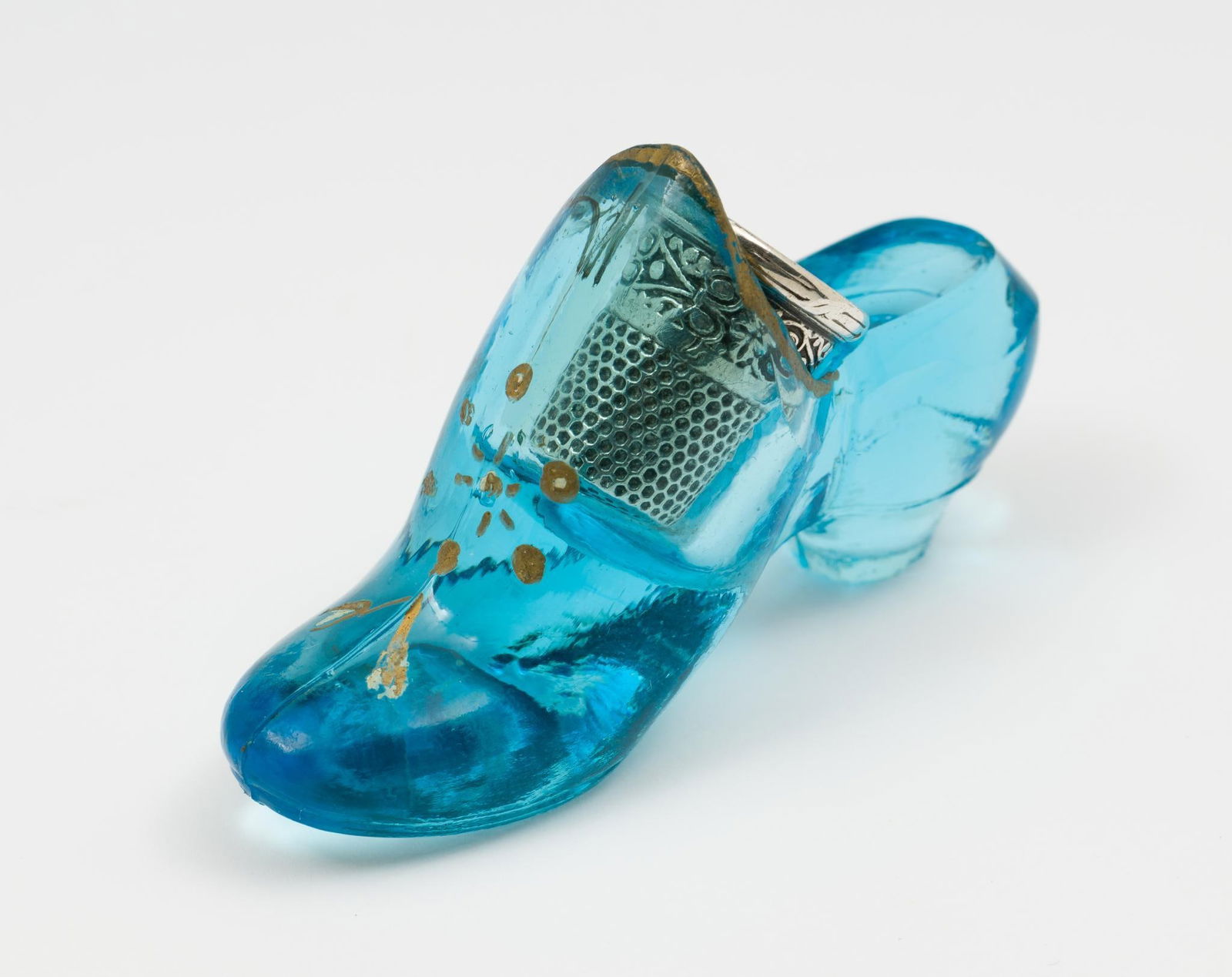 Glass Thimble Shoe Holder With Sterling Thimble (1 of 3)