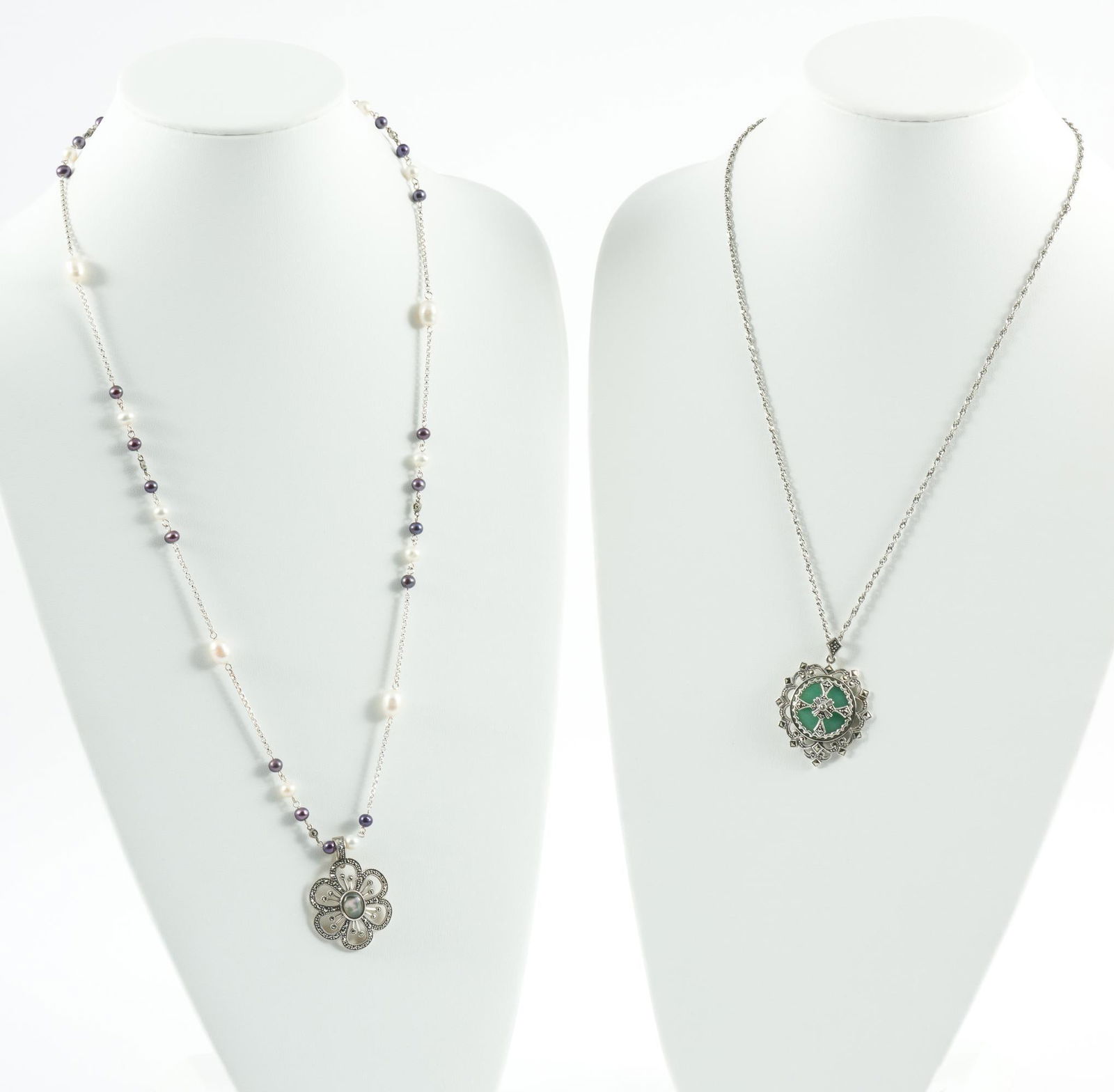 2 Sterling Marcasite Pendant Necklaces (1 of 8)