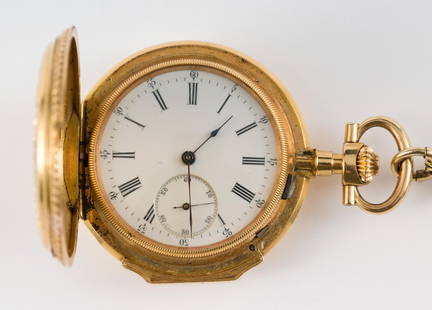 Auguste Piguet, Origin of Audemars Piguet 18k Gold Pocket Watch & Chain: From the Origin of Audemars Piguet Circa 1870. Extremely Rare Auguste Piguet 18k Gold Pocket Watch Circa (Approximately) 1870. This watch precedes, and is of the origin of Audemars Piguet & Cie,