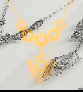 14K Gold and Diamond Pendant Necklace: Marked 14K. 15" long with 3/4" long pendant. One .15 carat and five .05 carat each round brilliant cut diamonds (Clarity VS1, Color G-H). 1.4 dwt/2.2 g. MH/EK