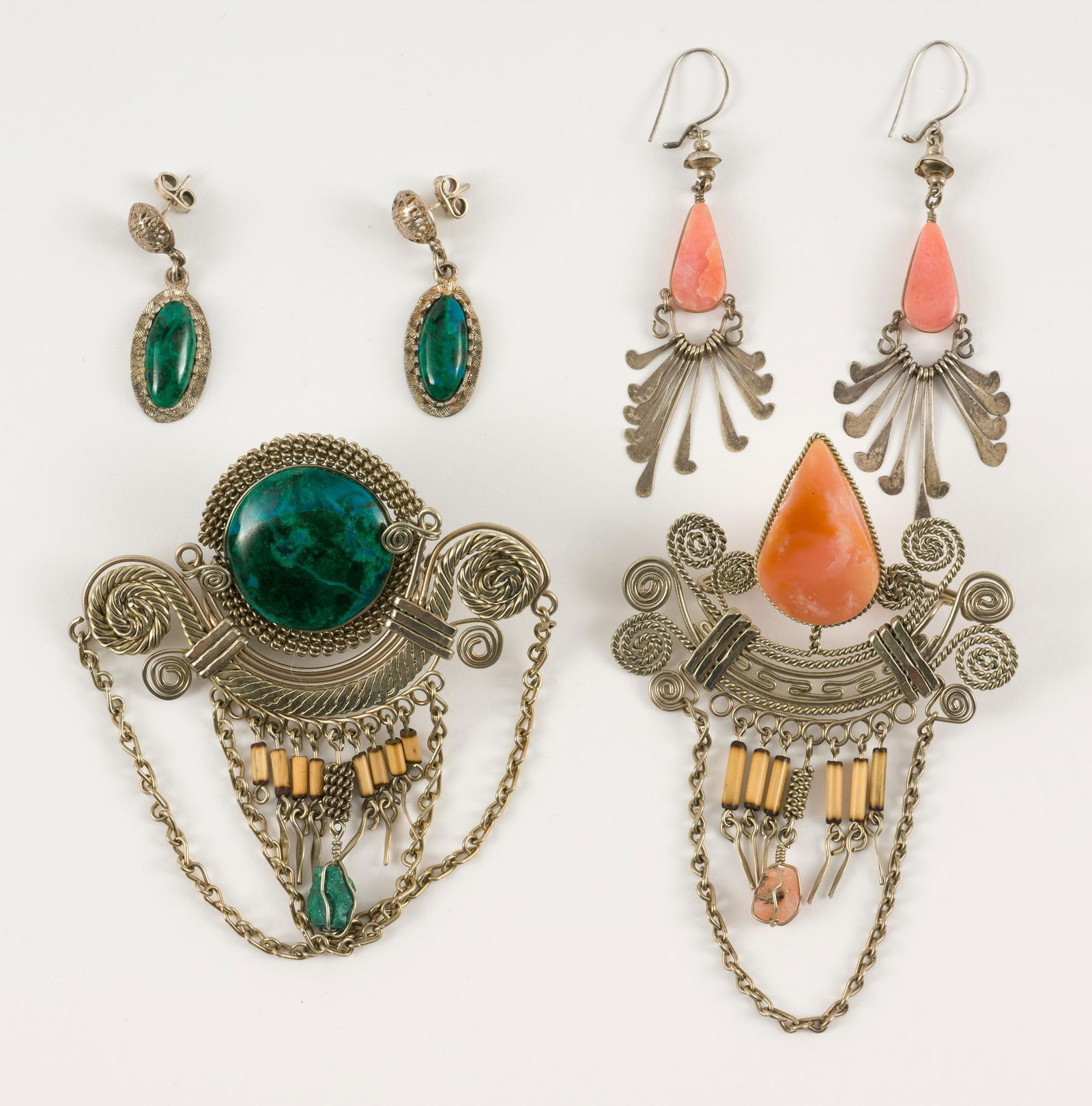 2 Peruvian Alpaca Wire Brooches w/ Matching Earrings (1 of 3)