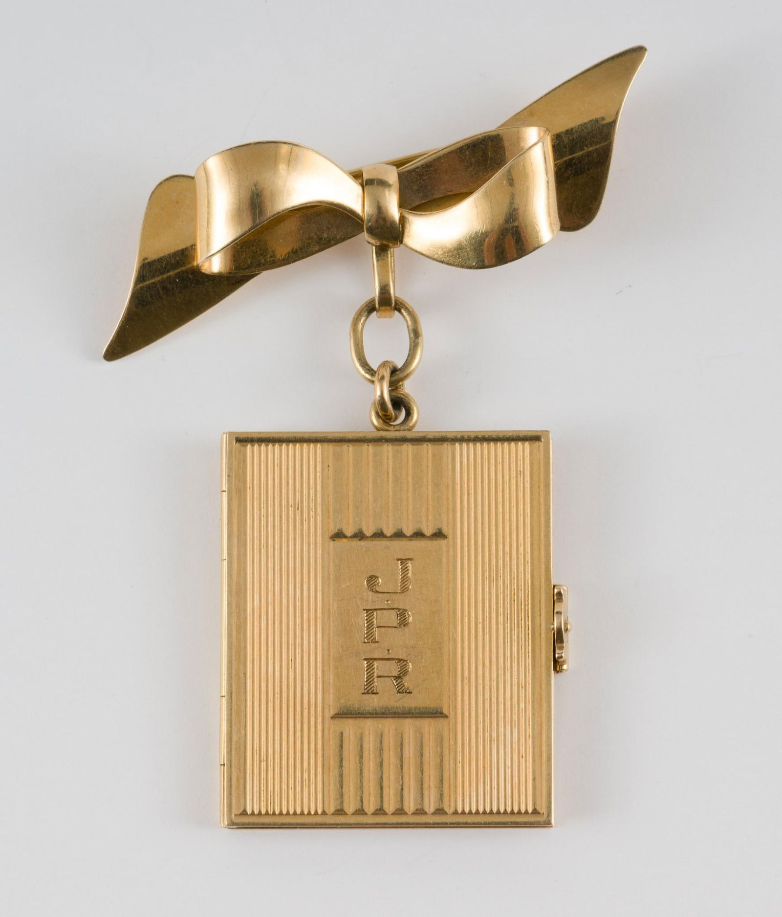 14K Gold Mid-Century Bow & Book Locket Brooch (1 of 3)