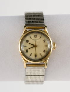 Early 1950's 14k Gold Hamilton CLD Manual Wind Wrist Watch: Hamilton Manual Wind Wrist Watch from 1957 in Solid 14k Gold With Engraving to the Back of the Case. US Department of Justice 1953.. Approximate Diameter 29 mm. CLD is a Special Sealed for Water Resis