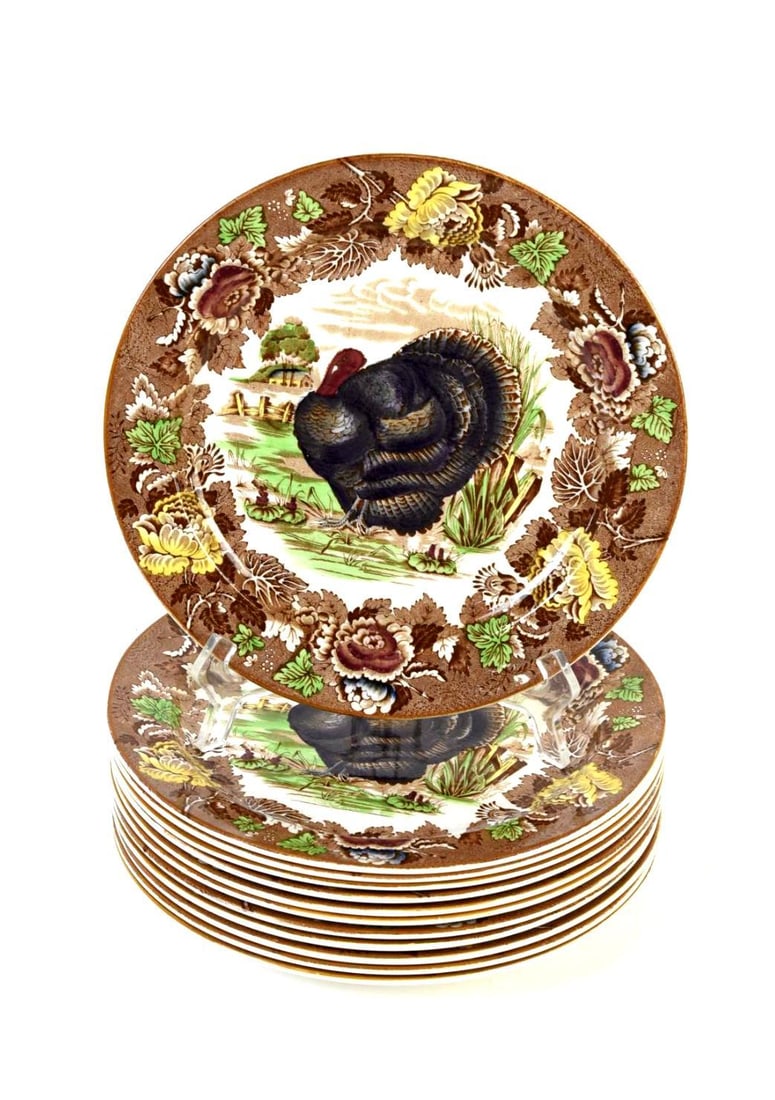 12 Woods Durslem England Turkey Transferware Plates (1 of 3)