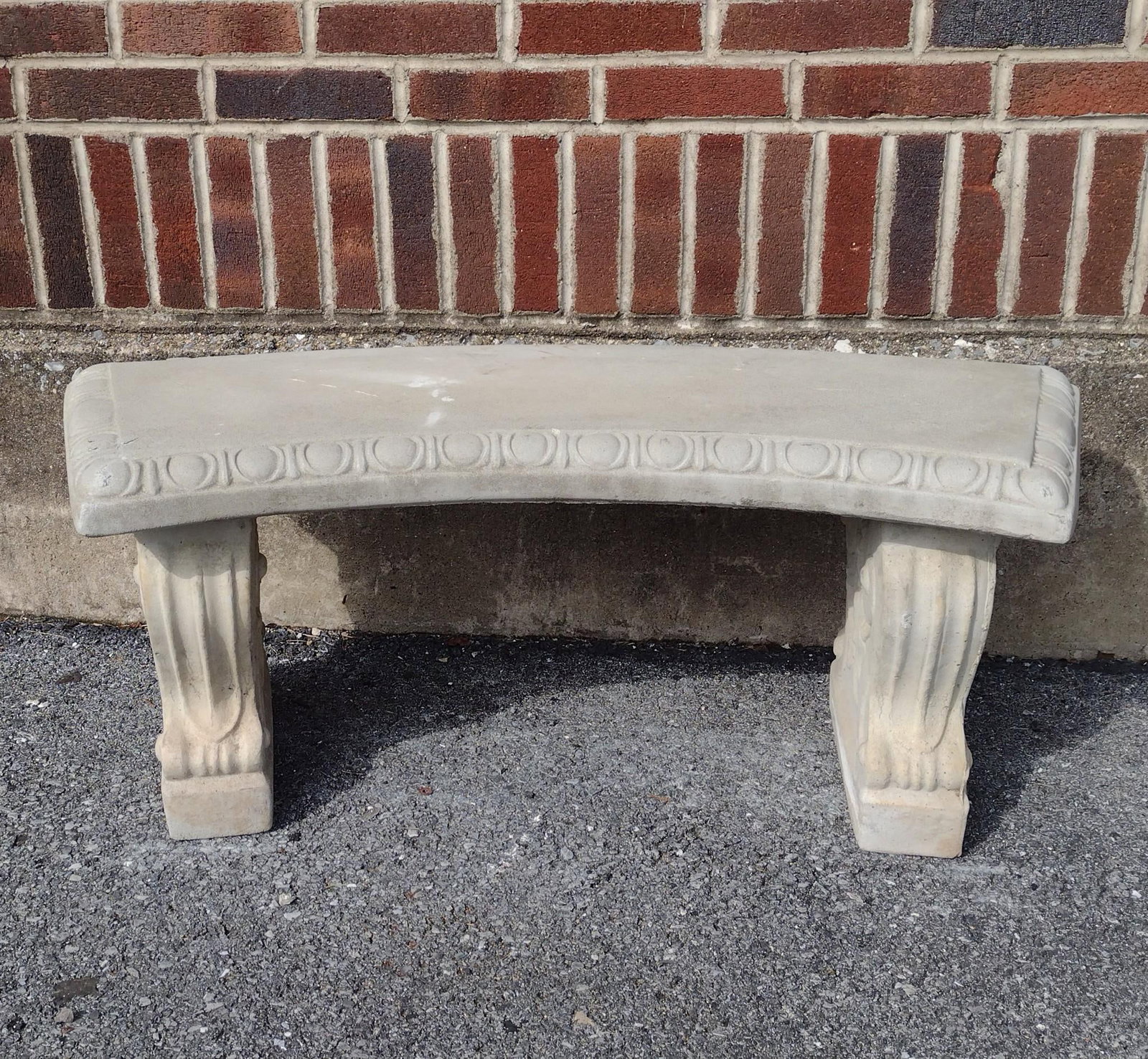 Cement Bench: 41" wide X 15" deep X 16-1/2" high. MG.
