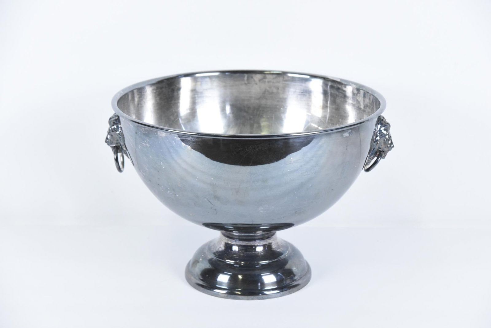 WS Blackinton Silver Plate Punch Bowl with Lion Handles: 18" wide x 16-1/2" deep x 11-1/2" high. JS