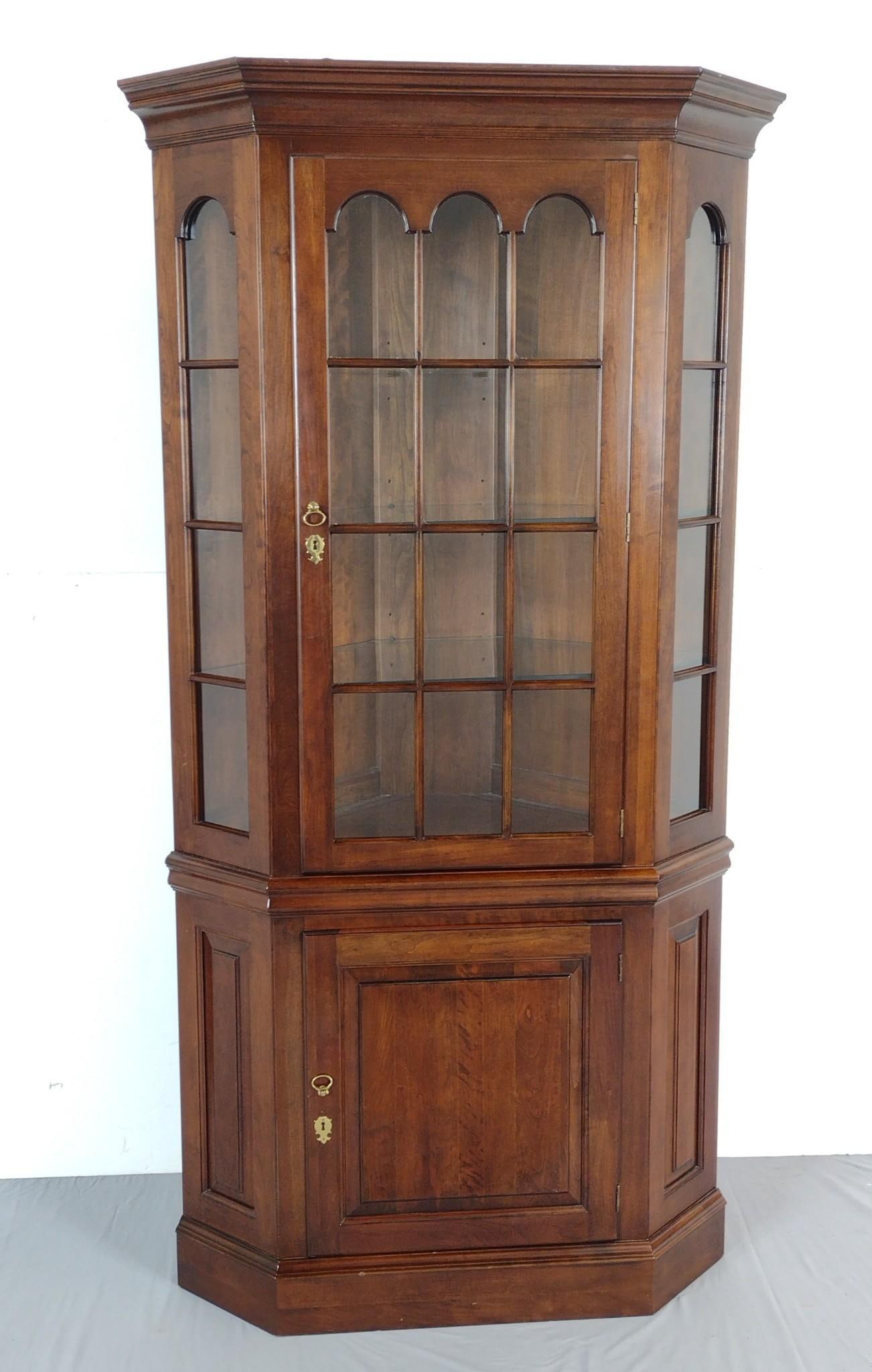 Lighted Curio Cabinet: 42" wide X 22-1/2" deep X 80" high. No manufactures name found. MG.