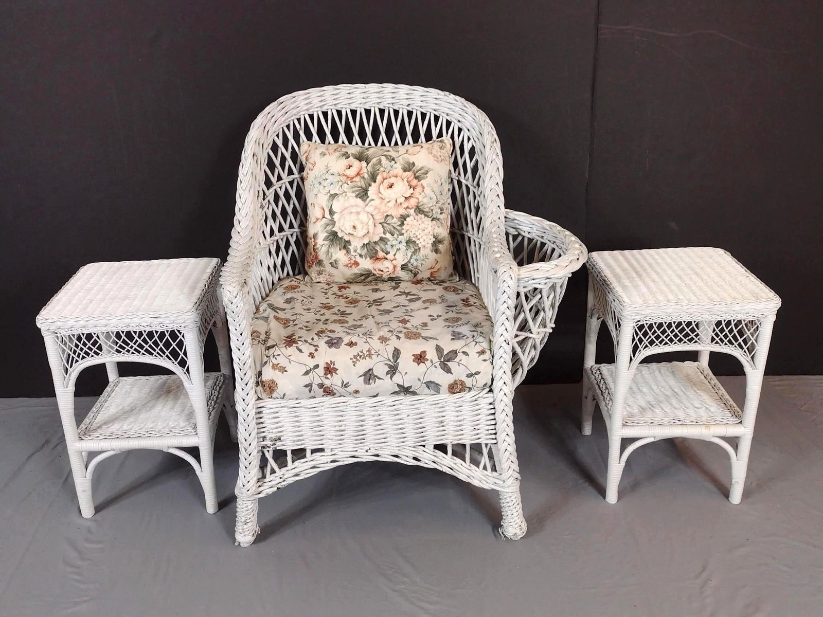 Wicker Chair with Pair of End Tables (1 of 6)