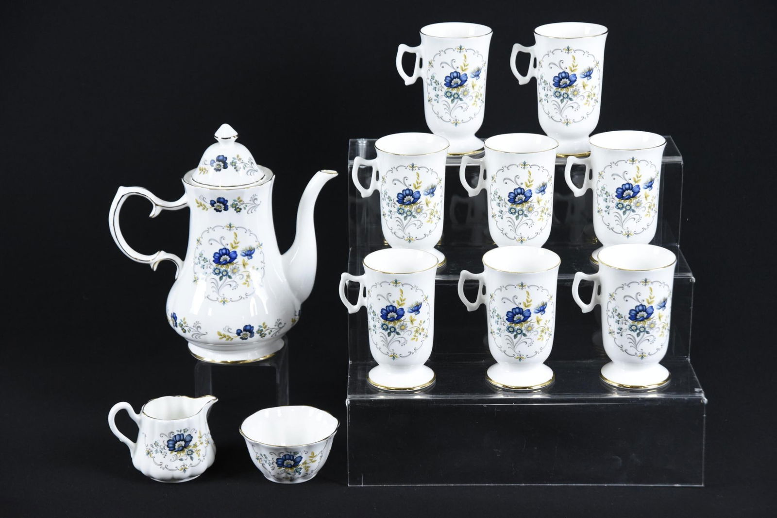 11 Pcs Royal Tara  BlueCorn Flower Irish Coffee Set (1 of 5)