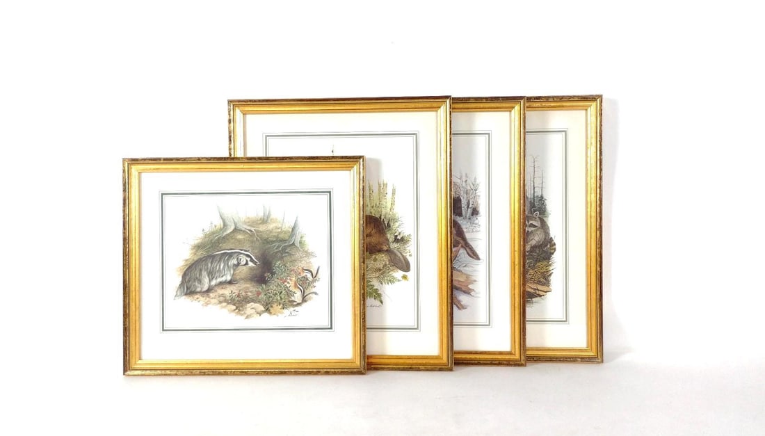 4 James Lockhart Wildlife Prints incl Beaver: Lockhart was a successful commercial illustration artist for many companies. He did illustration advertisements that appeared in several magazines including illustrations for Maxwell House Coffee, Sta