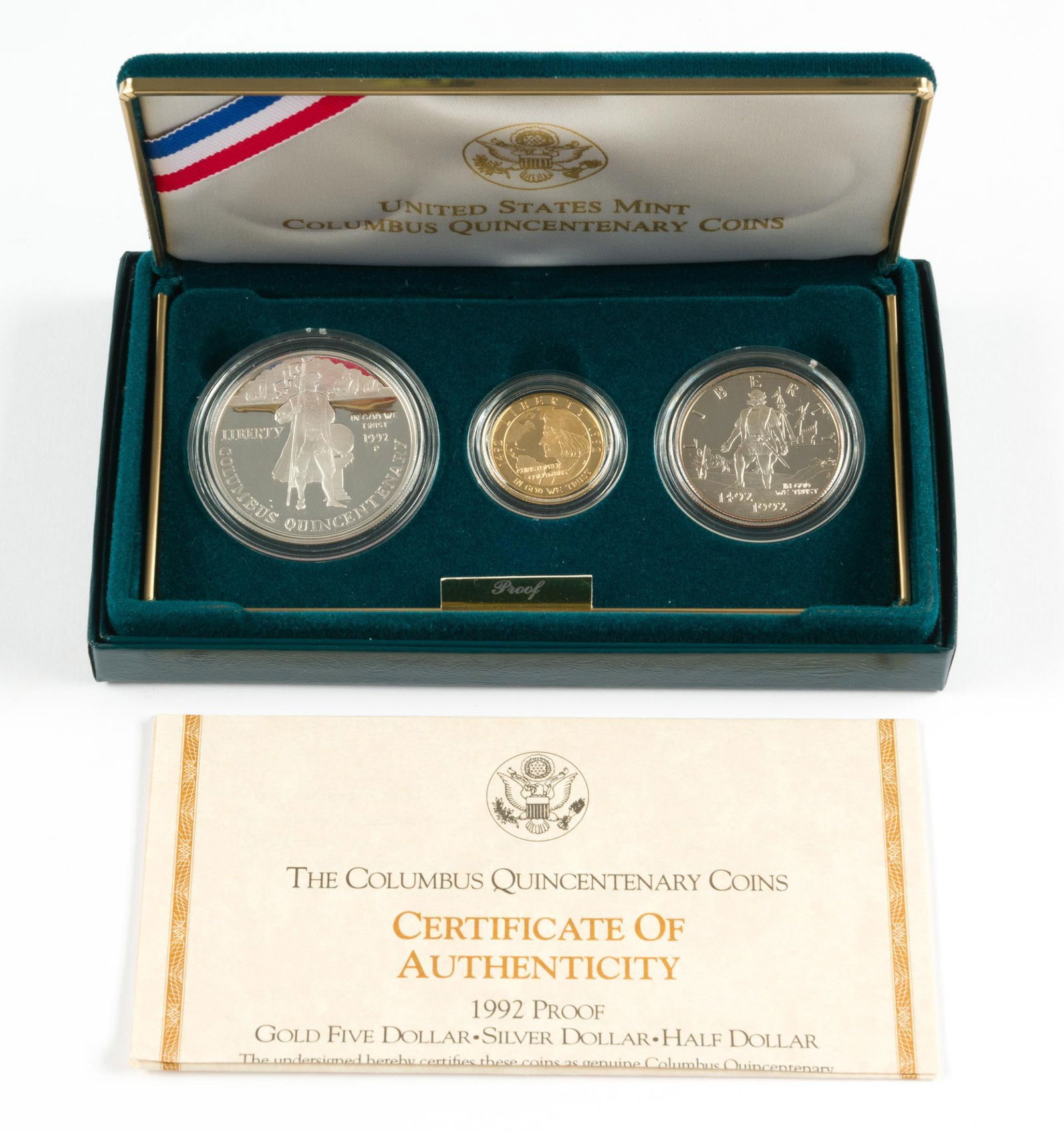 United States Columbus Quincentenary 1/4 Ounce Gold and Silver Dollar Coins Set (1 of 2)