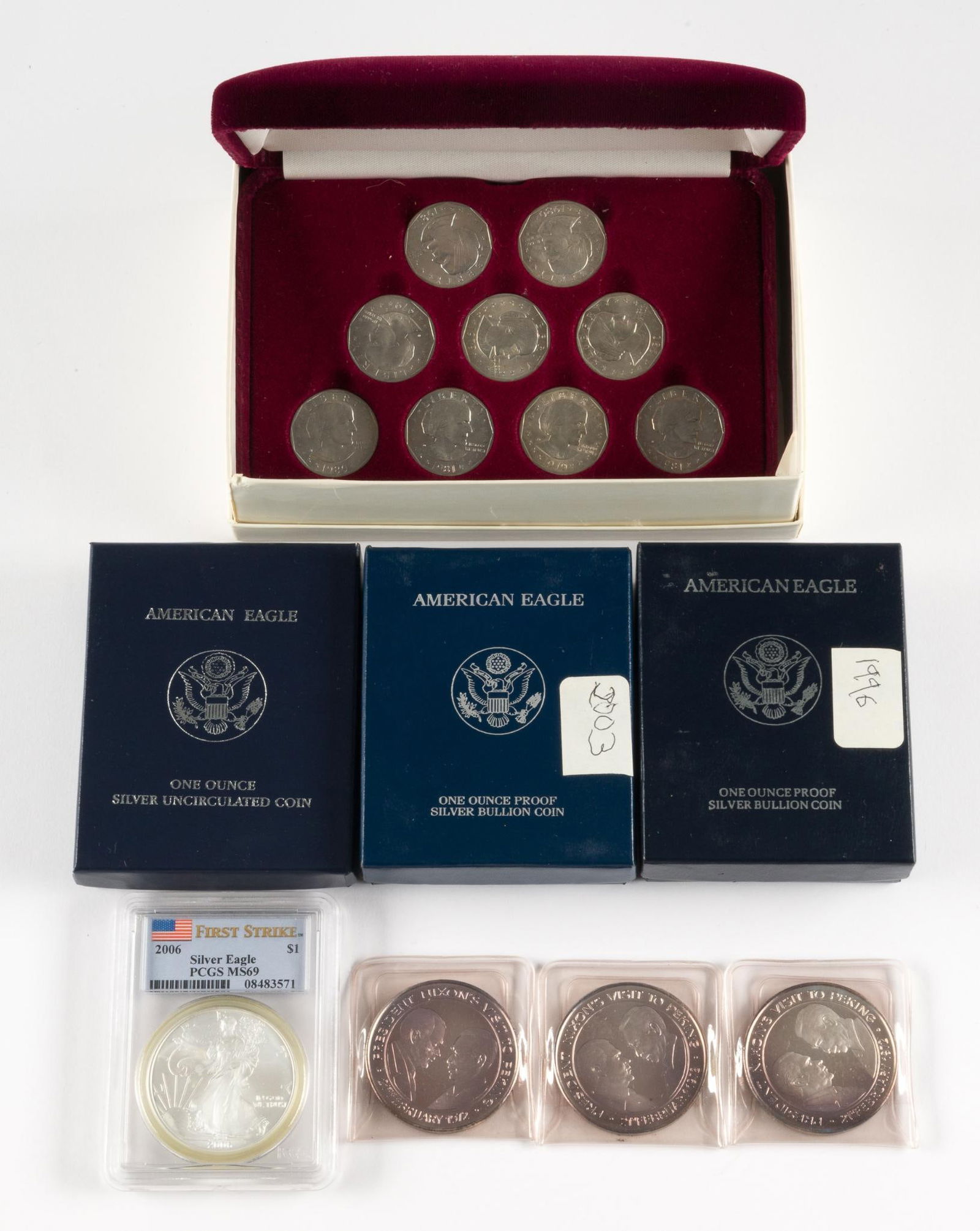 4 Liberty Silver Eagle Coins 3 Silver One Ounce Silver Commemoratives (1 of 5)