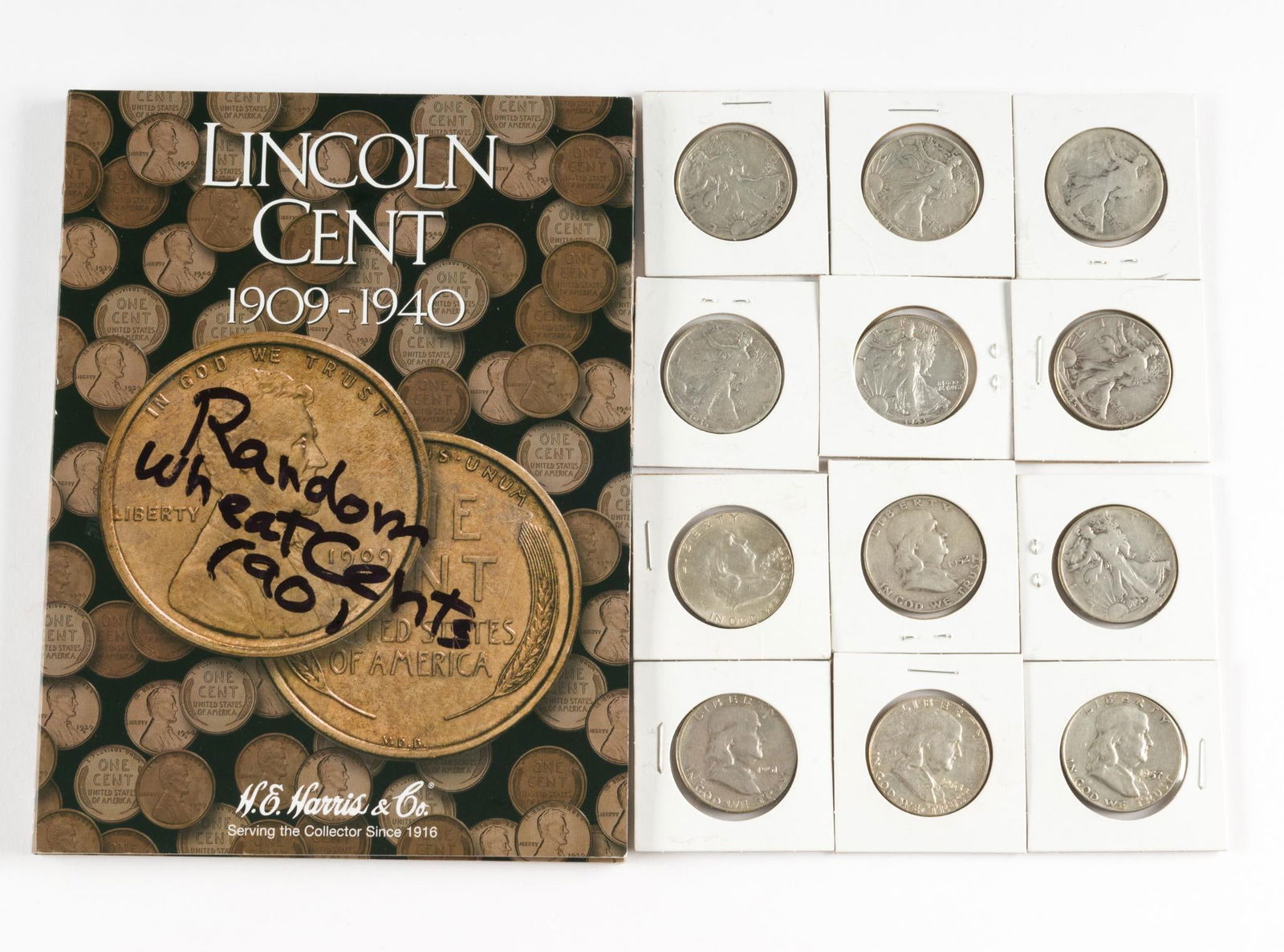 12 Silver Half Dollars Franklin Walking Liberty and Wheat Cents (1 of 8)