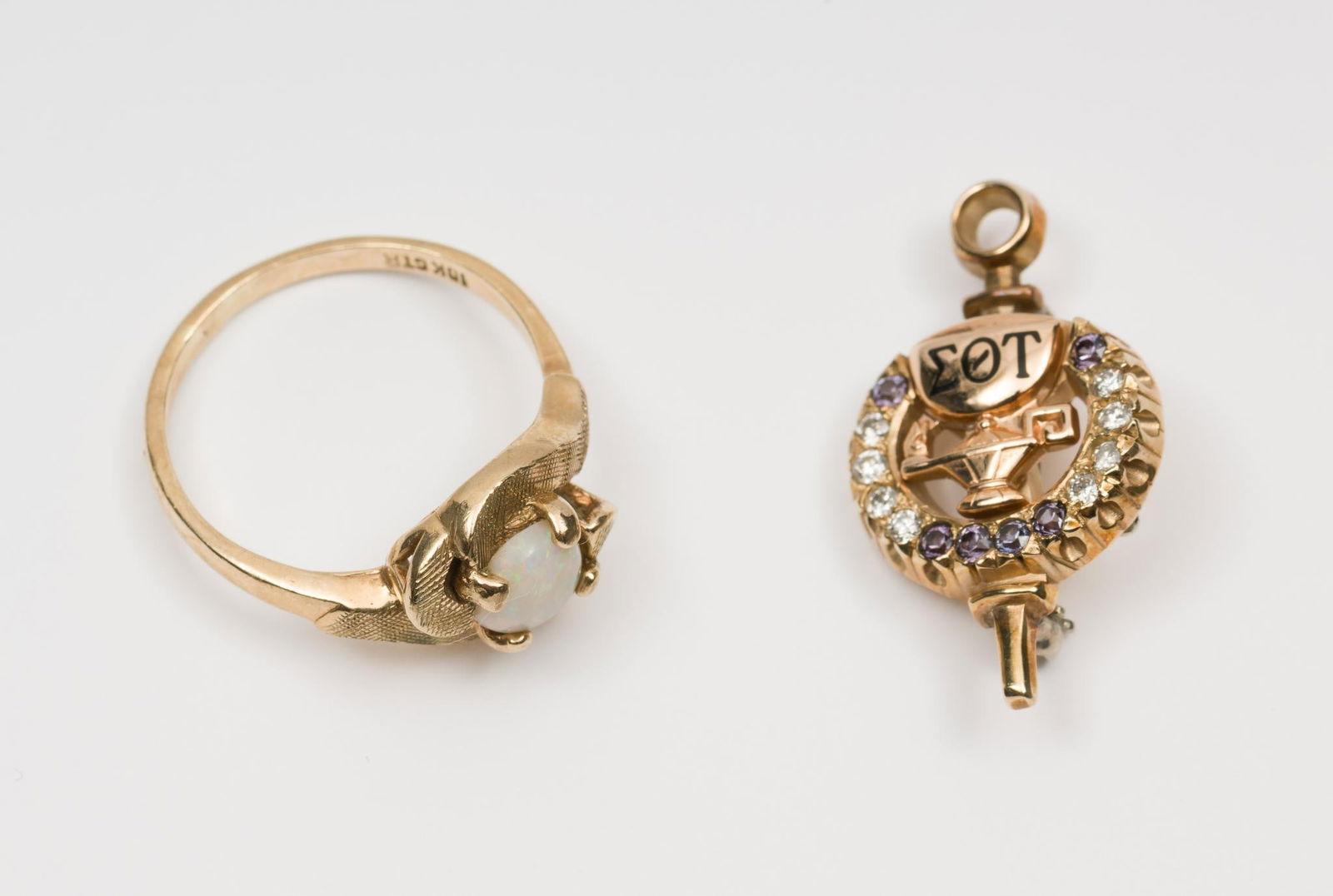 10K Gold Opal Ring and Diamond and Sapphire Fraternal Pin (1 of 7)