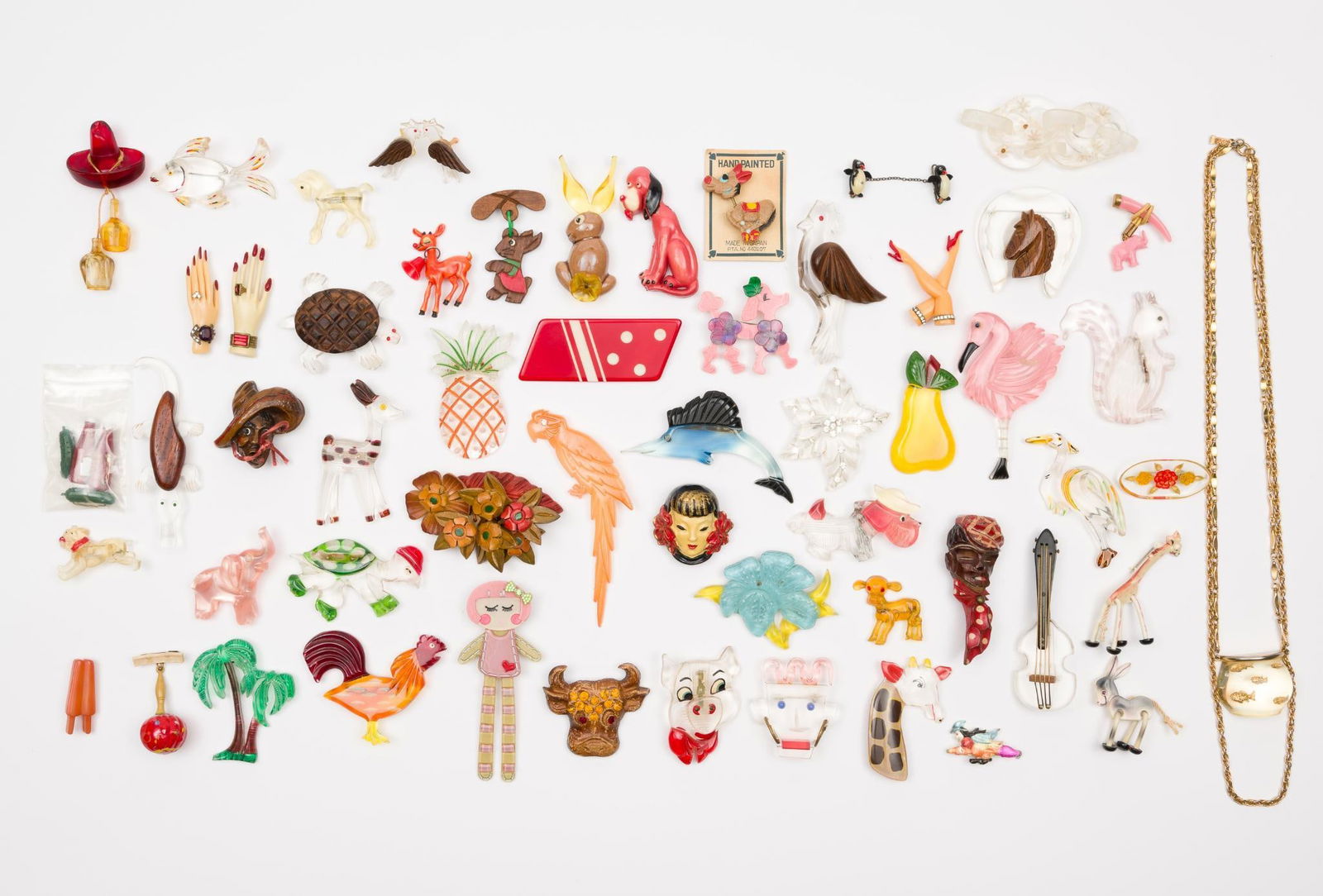 Grouping of Lucite, Wood, and Novelty: 1-3/4" to 5-1/2". JS