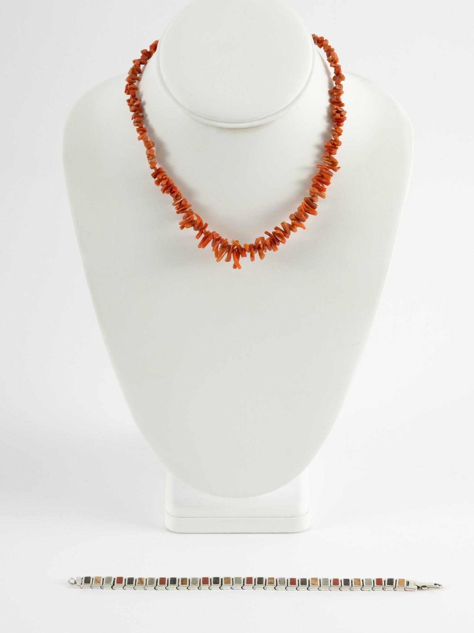 Coral Necklace & Sterling Hardstone Bracelet (1 of 7)