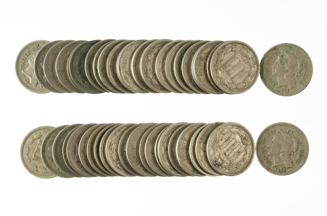 Large Lot of 48 Three Cent Nickels (1 of 3)