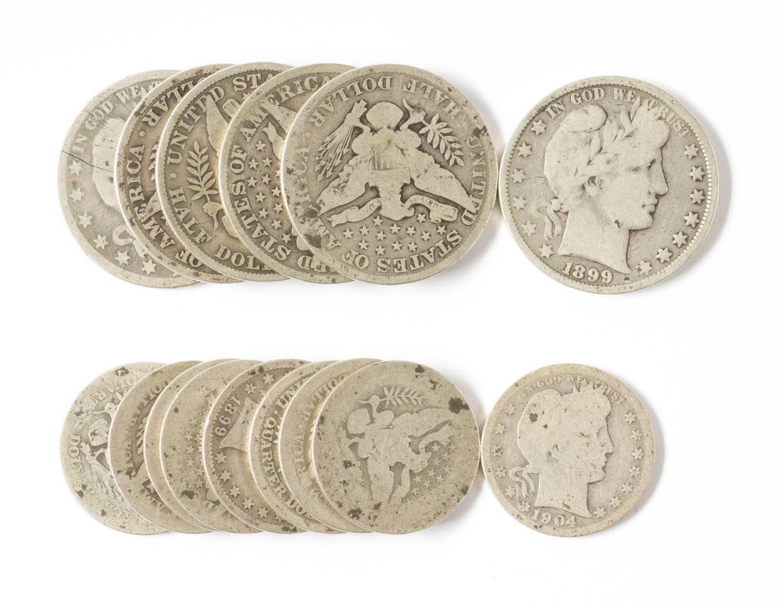 Lot of 9 Silver Barber Half Dollars and 6 Barber Quarters (1 of 1)