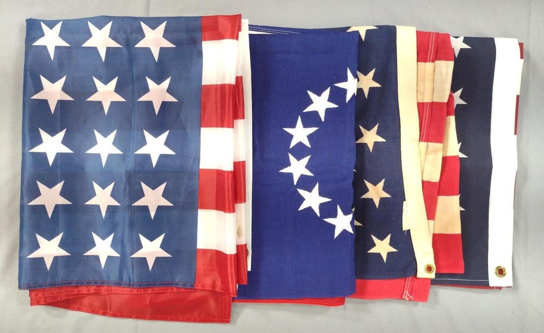 4 American Flags: 53" to 60" wide x 31" to 35" high.