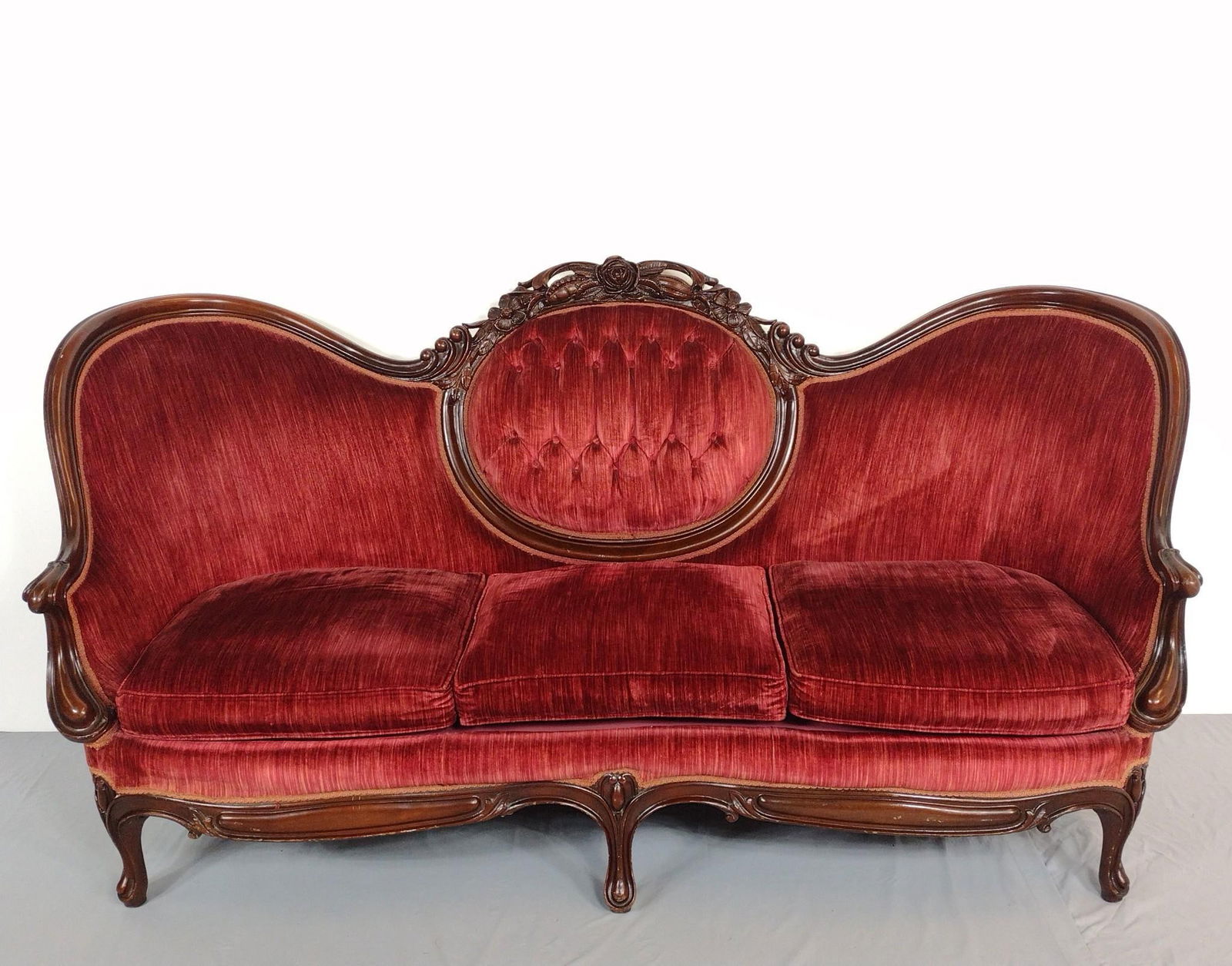 Victorian Rococo Revival Sofa w/ Red Velvet (1 of 7)