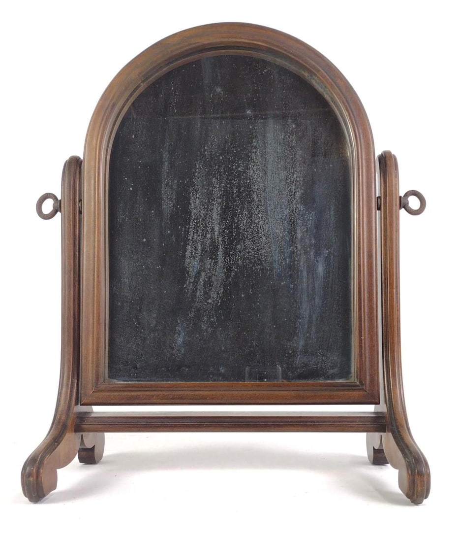 Shaving Mirror: 17-1/4" wide x 9" deep x 20-1/2" high. Some spotting to glass.