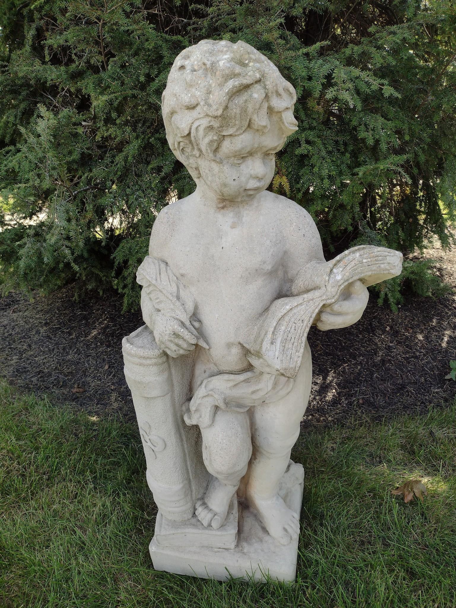 Cement Yard Sculpture Of Child With Books By Nina Studios (1 of 5)