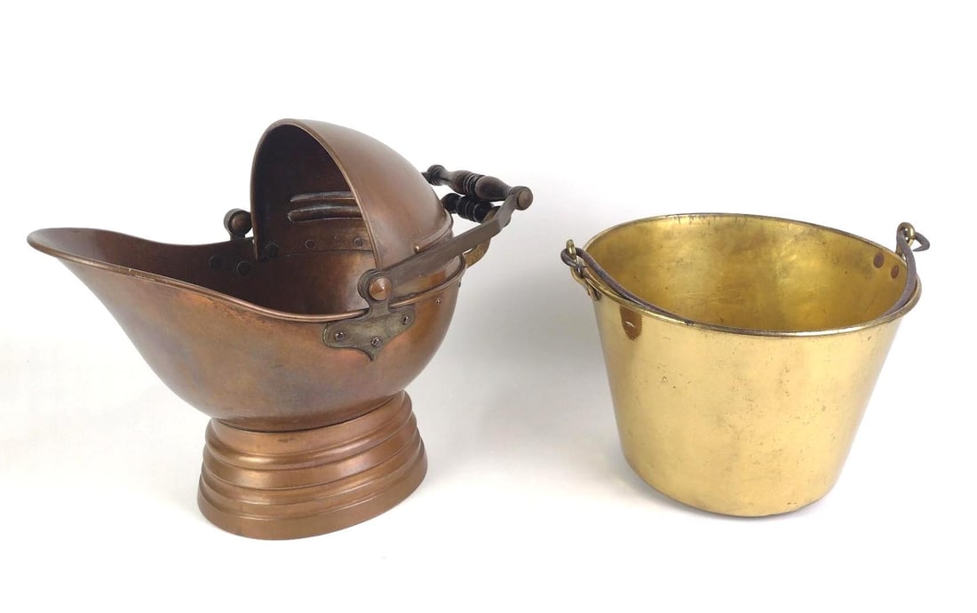 Brass Bucket and Copper Coal Scuttle (1 of 1)