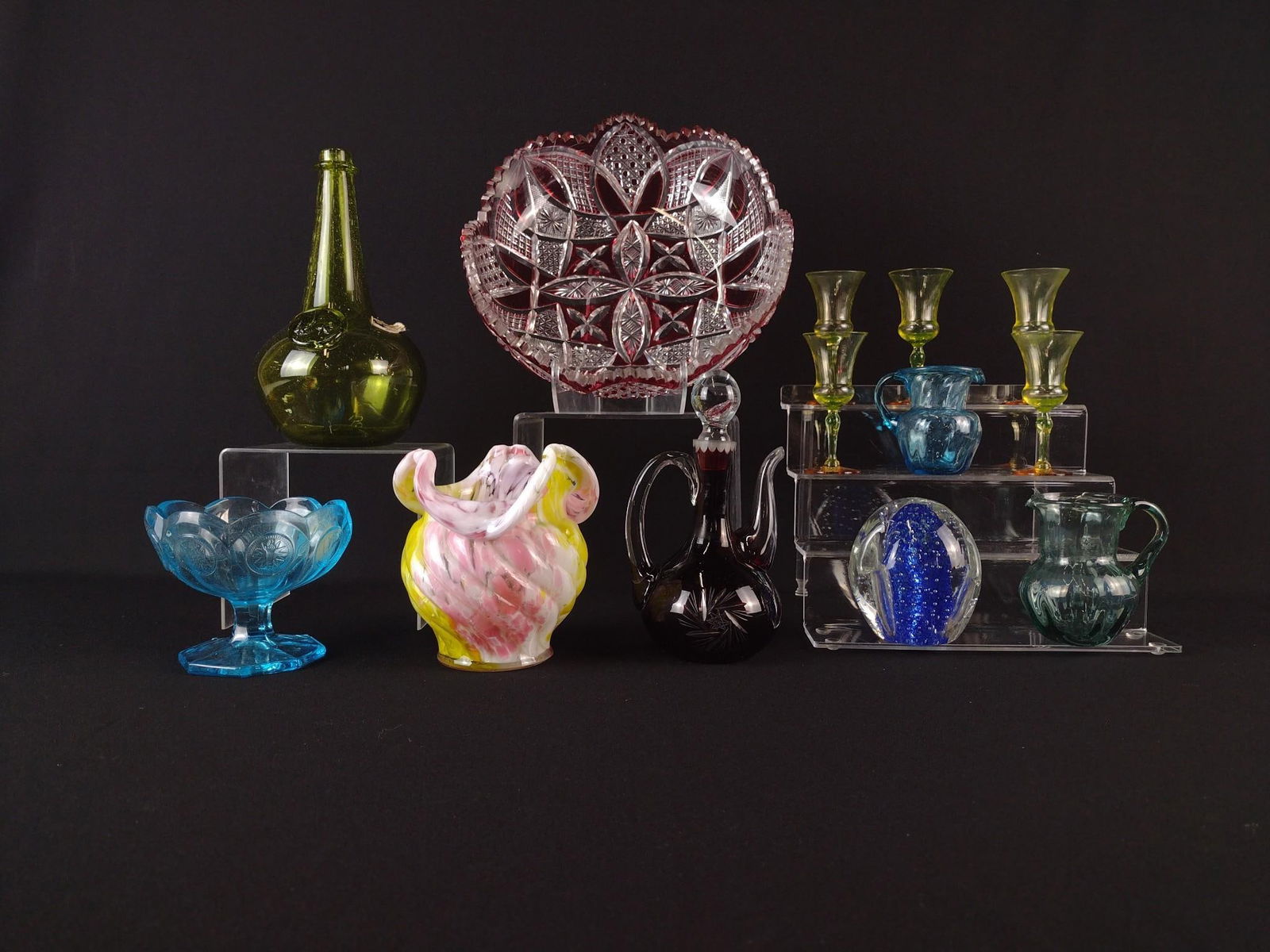 13 Pcs Colored Glassware incl Jamestown and Paperweight (1 of 10)