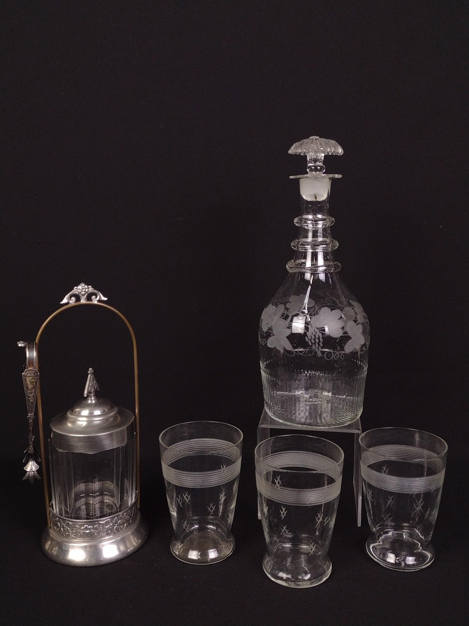 5 Pcs Vintage Glassware incl Pickle Caster and Decanter (1 of 4)