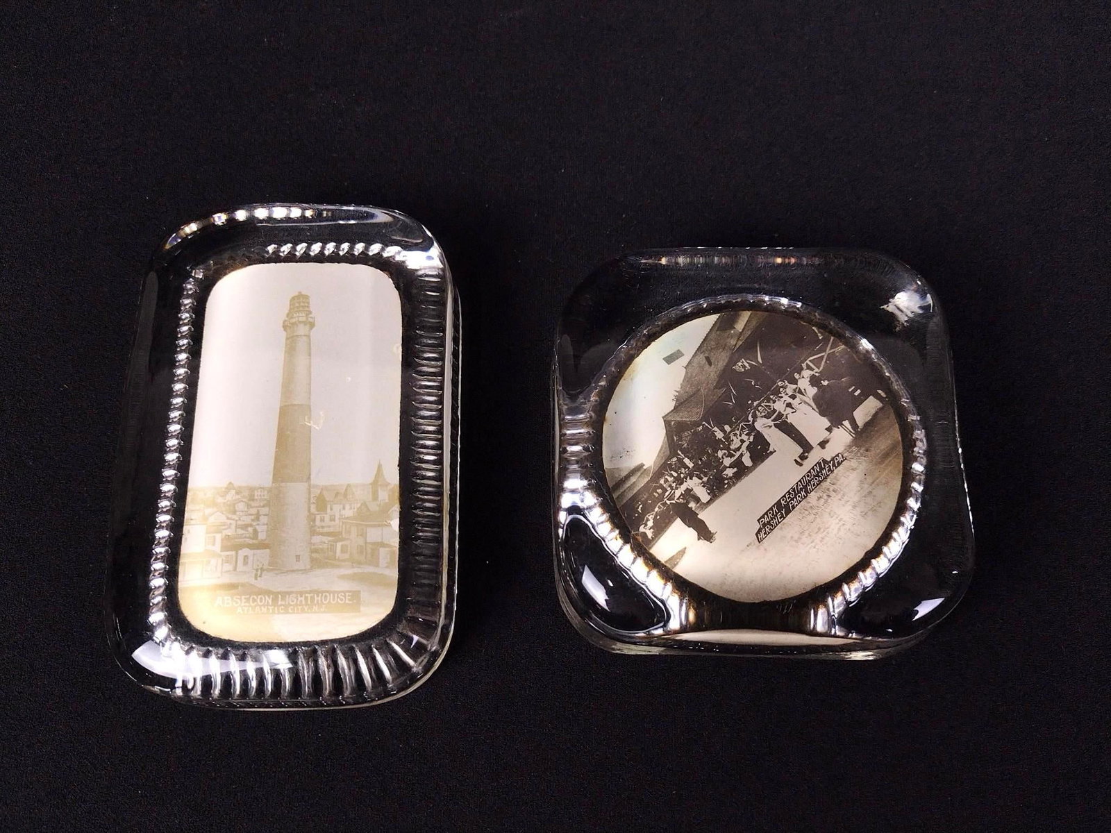 2 Souvenir Paperweights incl Atlantic City: Also includes Hershey Park. 2-1/2" to 3" wide x 3" to 4" high. LR